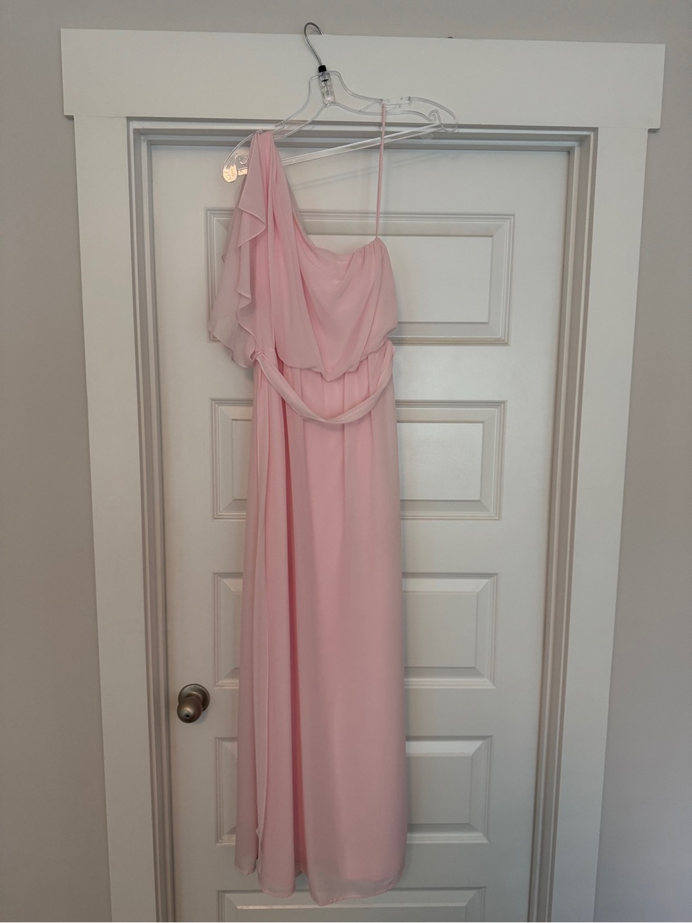 nouvelle AMSALE Pale Pink One-Shoulder Ruffle Evening Gown